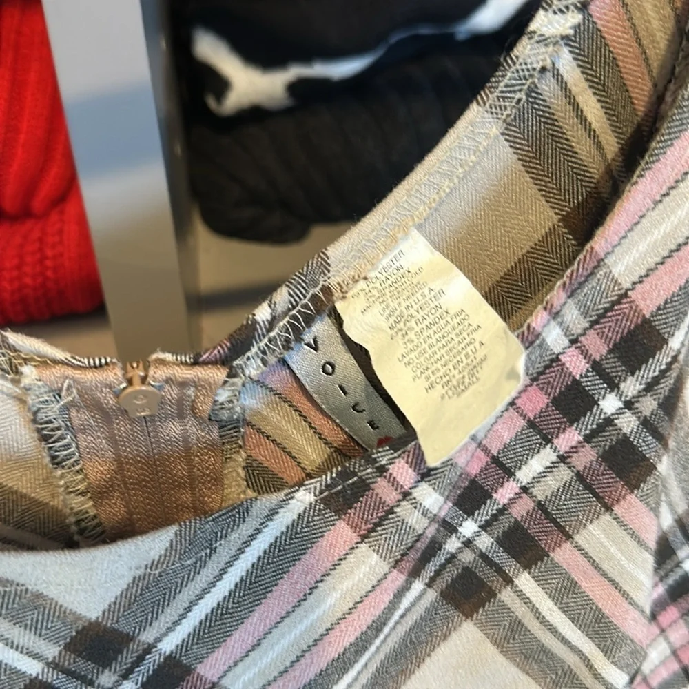 Voice tan/black/pink plaid sleeveless back zipper closure dress size S